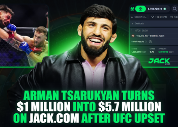 Arman Tsarukyan biến 1 triệu USD thành 5,7 triệu USD trên Jack.com sau một trong những cú sốc lớn nhất của UFC trong năm